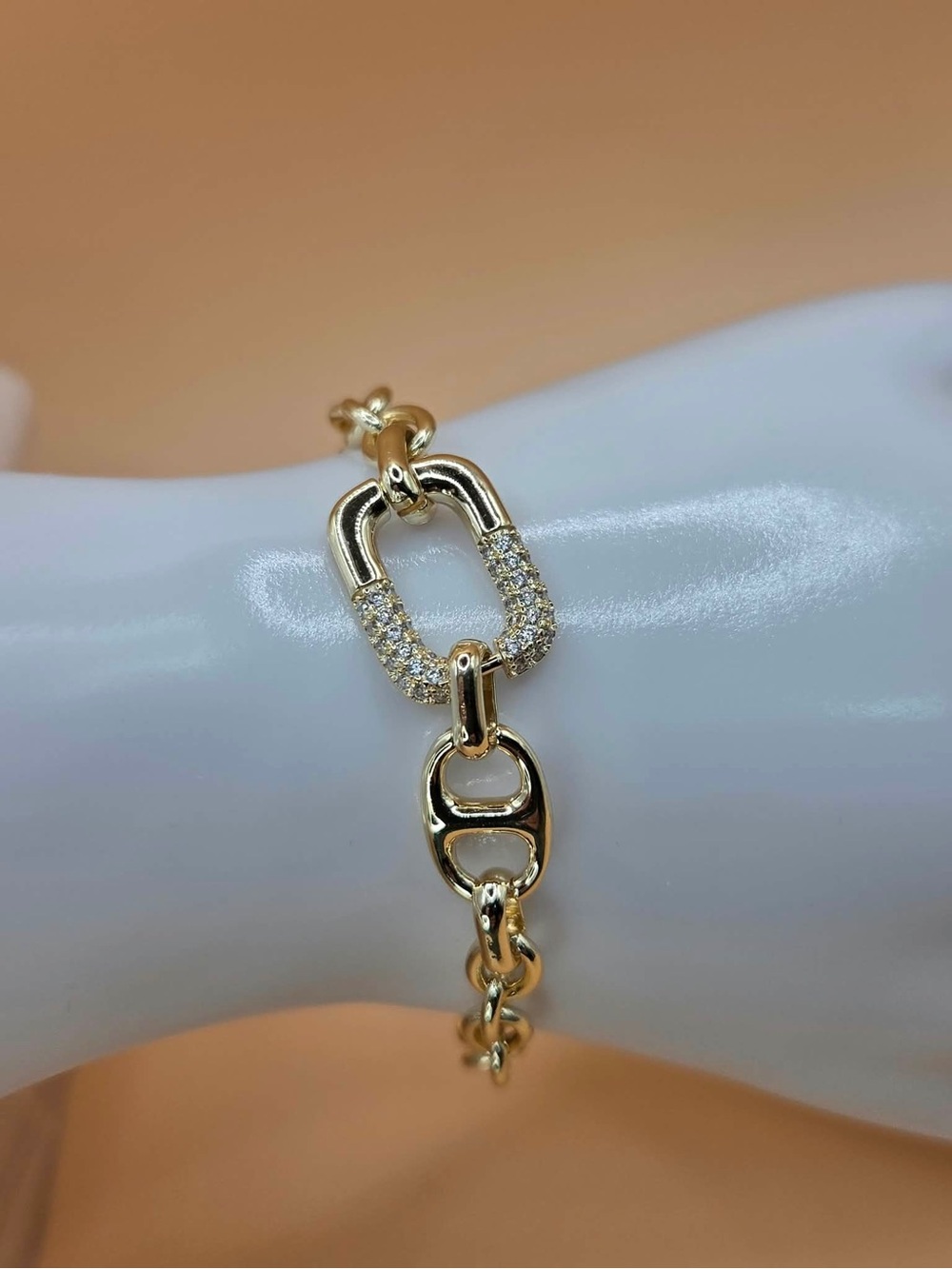 Gold PlatedLink Bracelet with Pavé Crystal Accent - Women's Jewelry